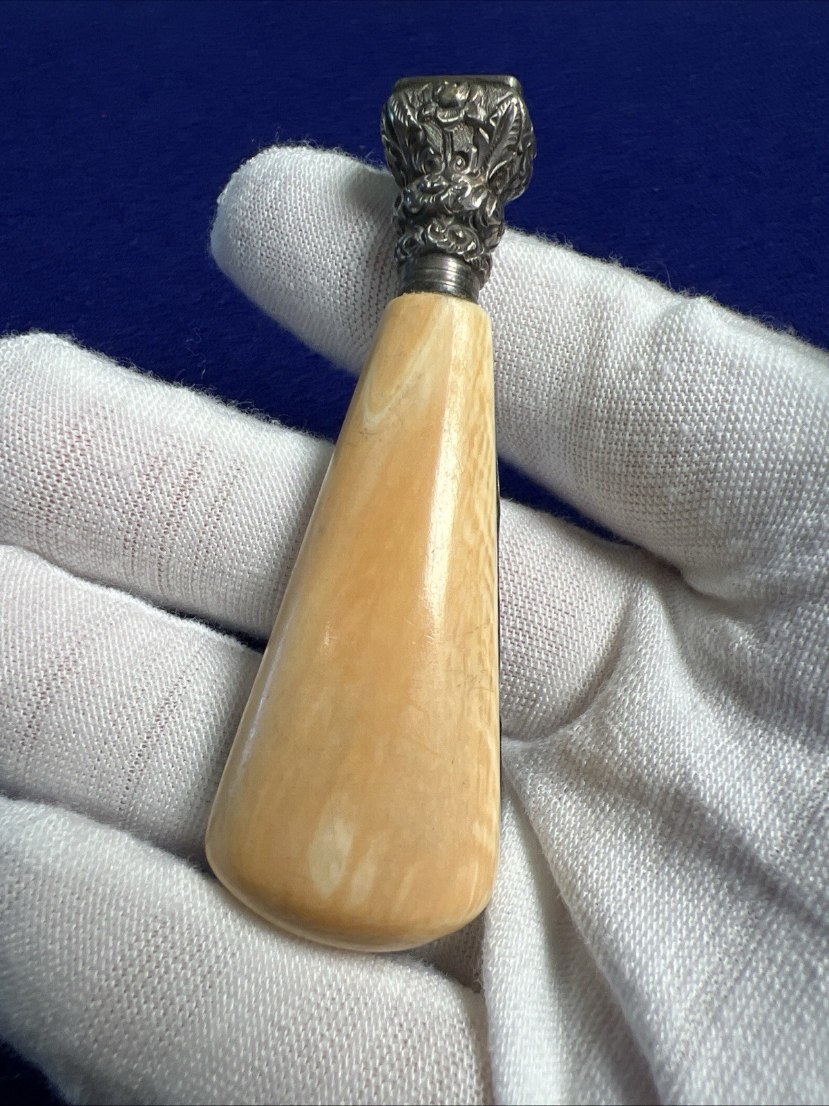 Antique Ivorine Wax Seal Stamp Silver Filigree Decorated Handle