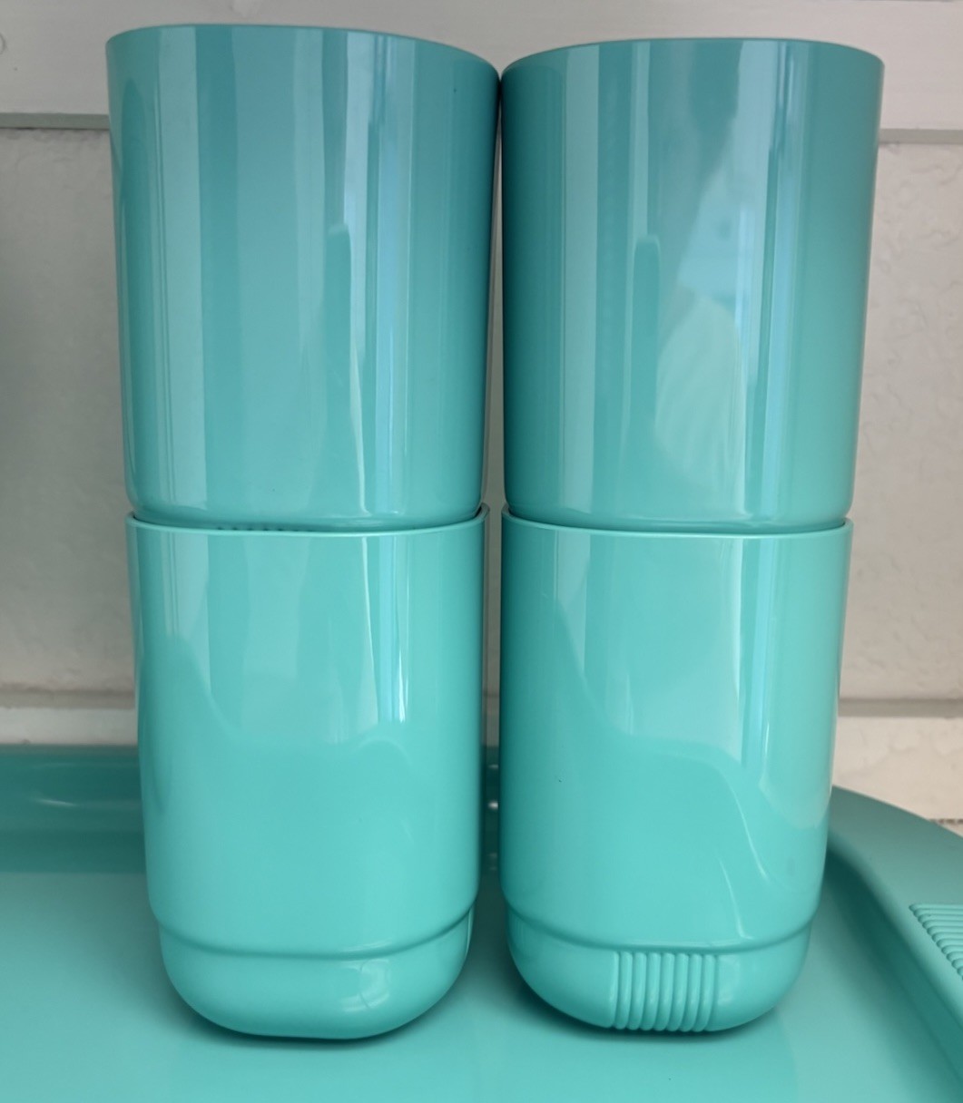 GUZZINI Italy “Amanda” Teal Blue Ice Bucket w/Cups & Pitcher RARE COLOR