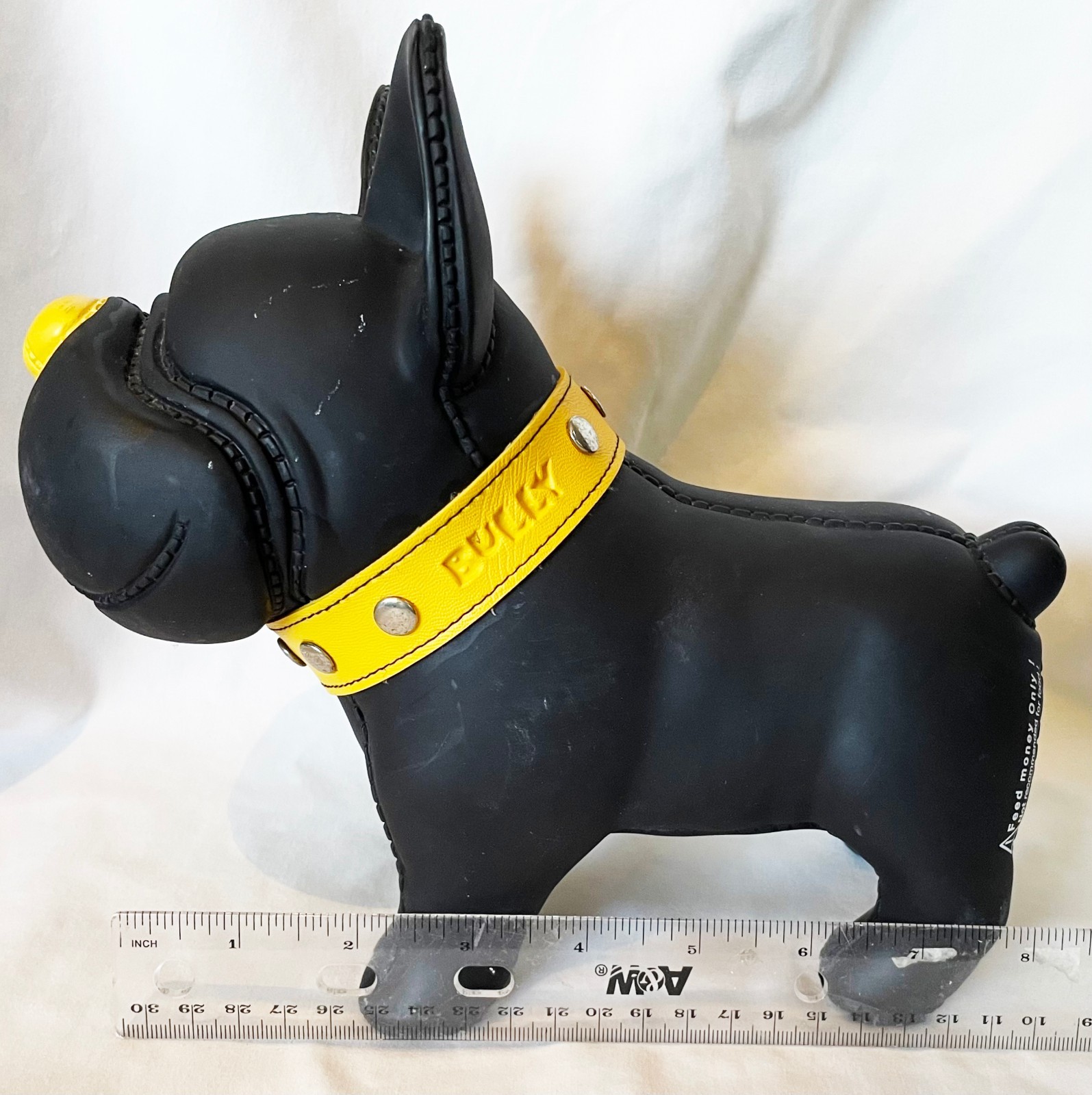 Sëmk Design The Pup’s Banker Black w/ Yellow Collar Bully Bulldog Dog Bank AS-IS