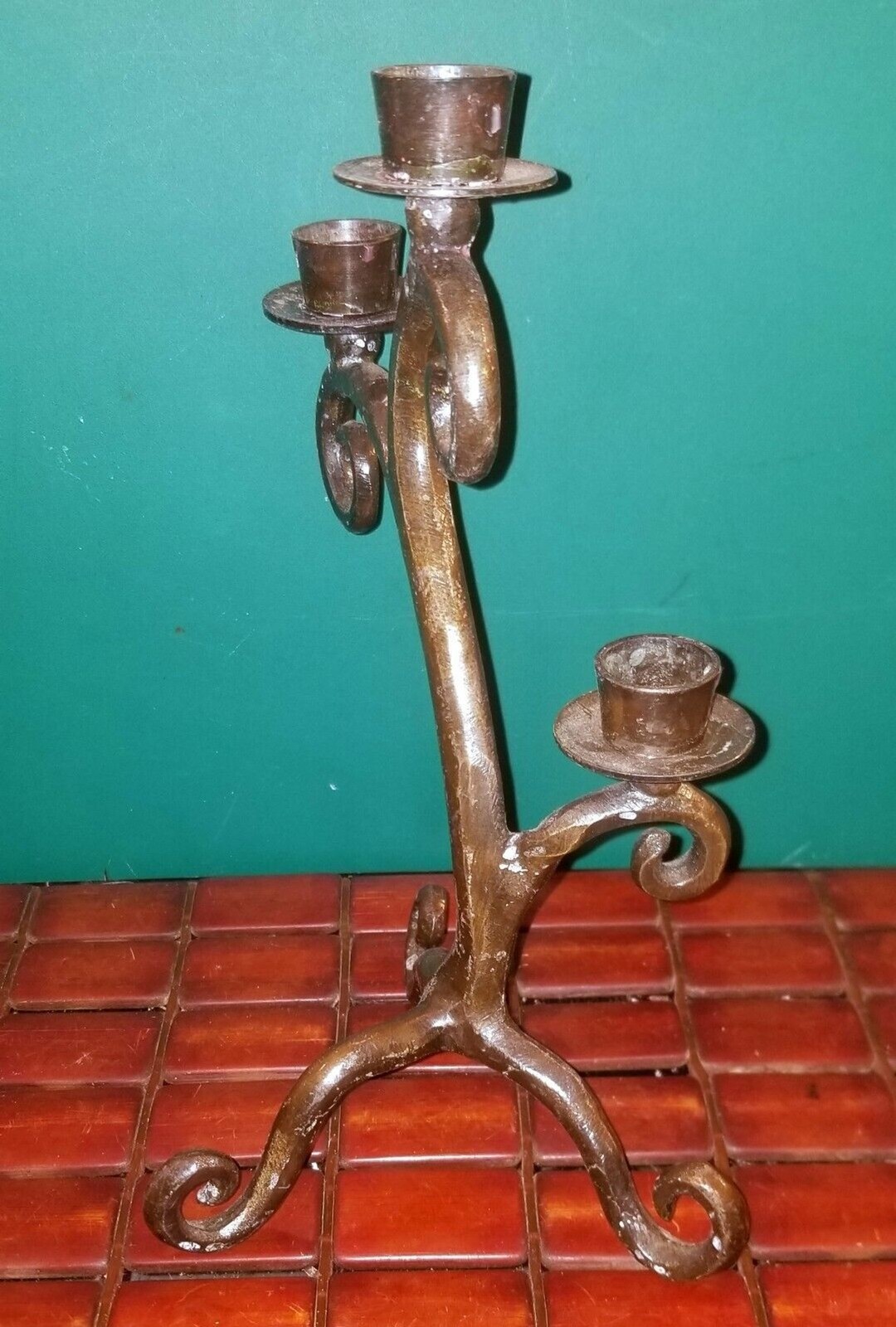 Vintage Hand Made Gothic 3 Candle Candelabra 9.5″x7.5″x5″
