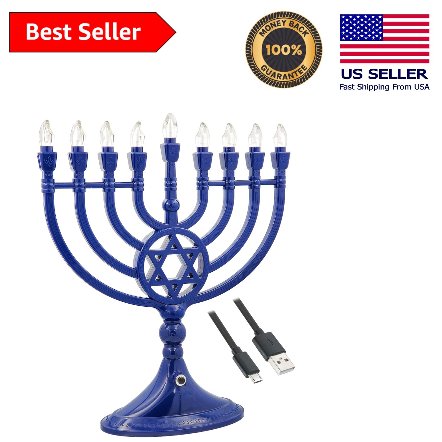 Smart & Energy Efficient 13-Inch Electric Blue Menorah – Perfect for Hanukkah