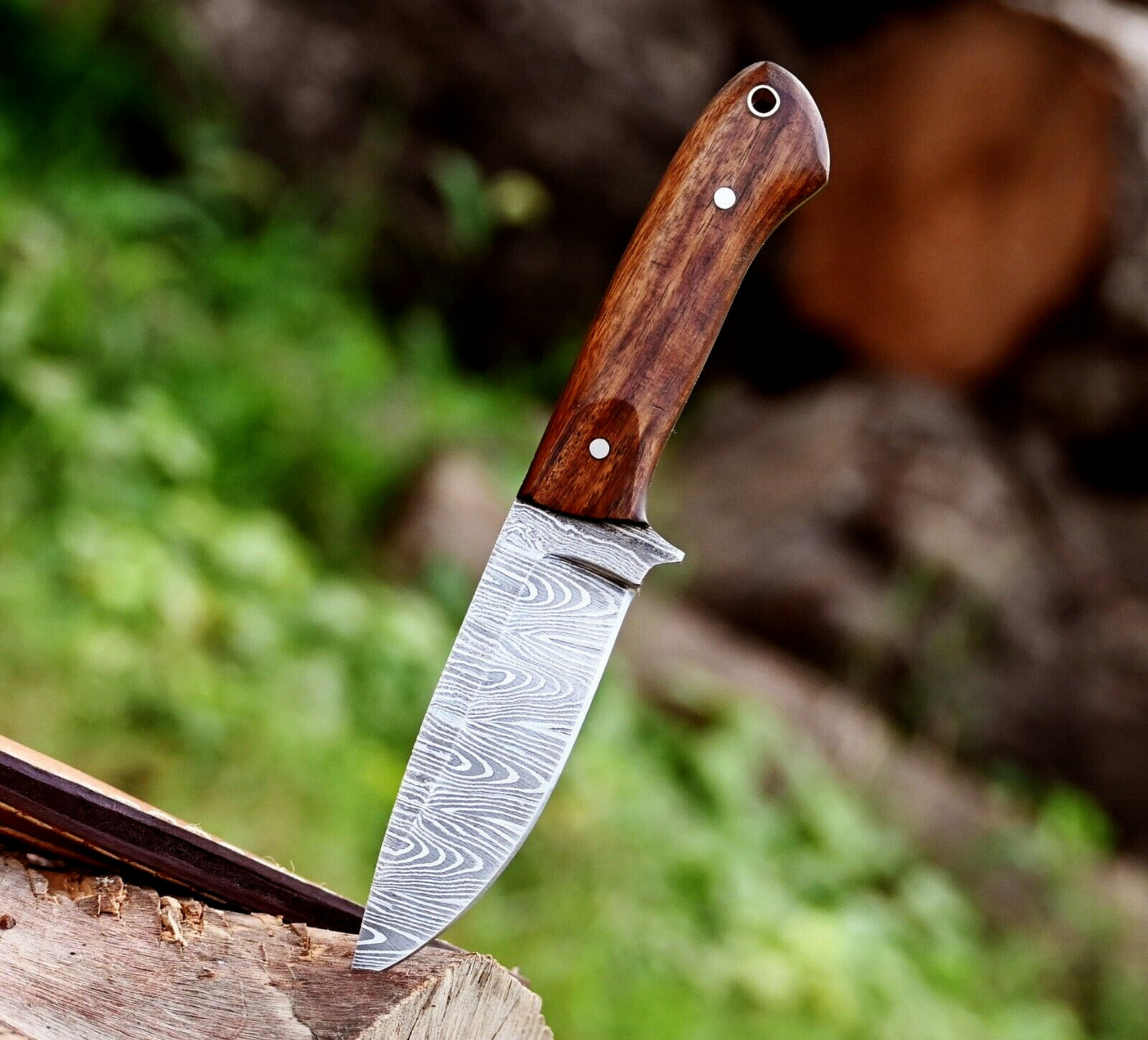 Custom Made Hand Forged Damascus Steel Skinner Hunting Knife Leather Sheath 2903