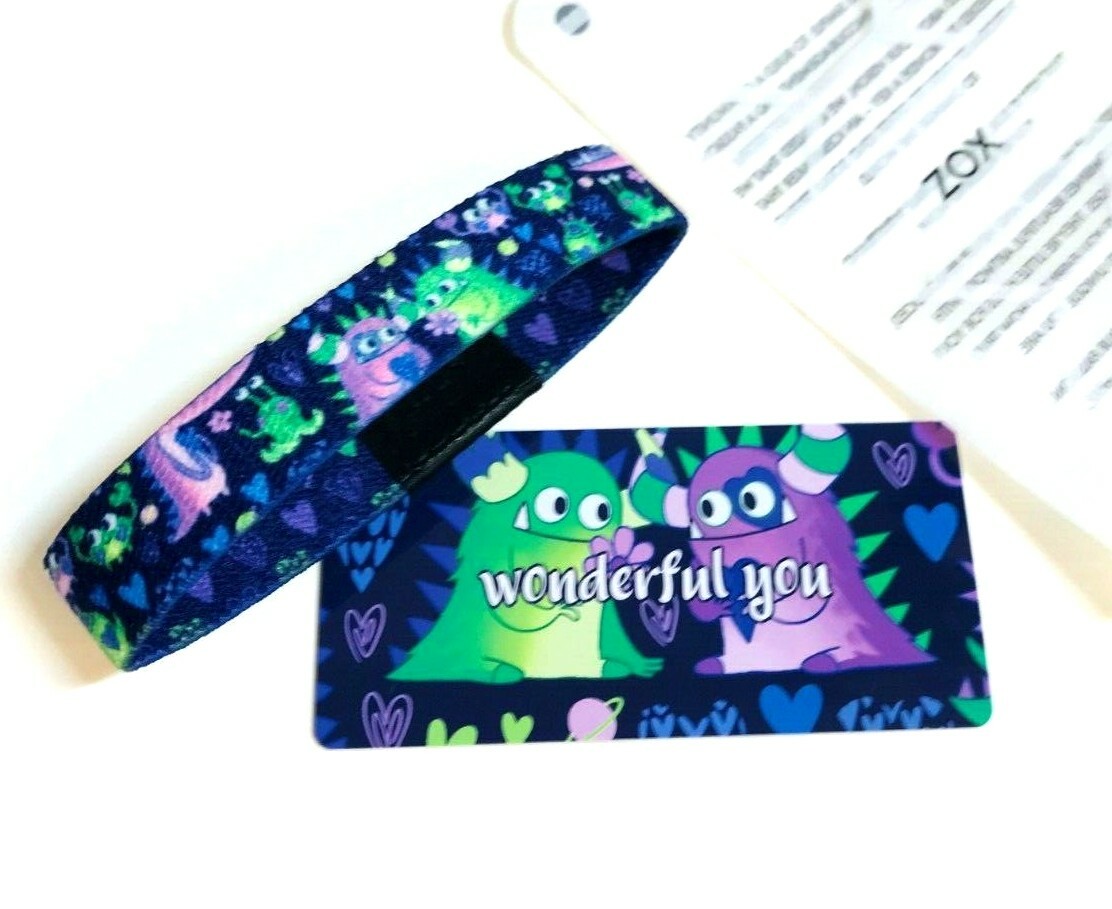 ZOX **WONDERFUL YOU** Silver Single med NIP Wristband w/Card PURPLE MONSTERS