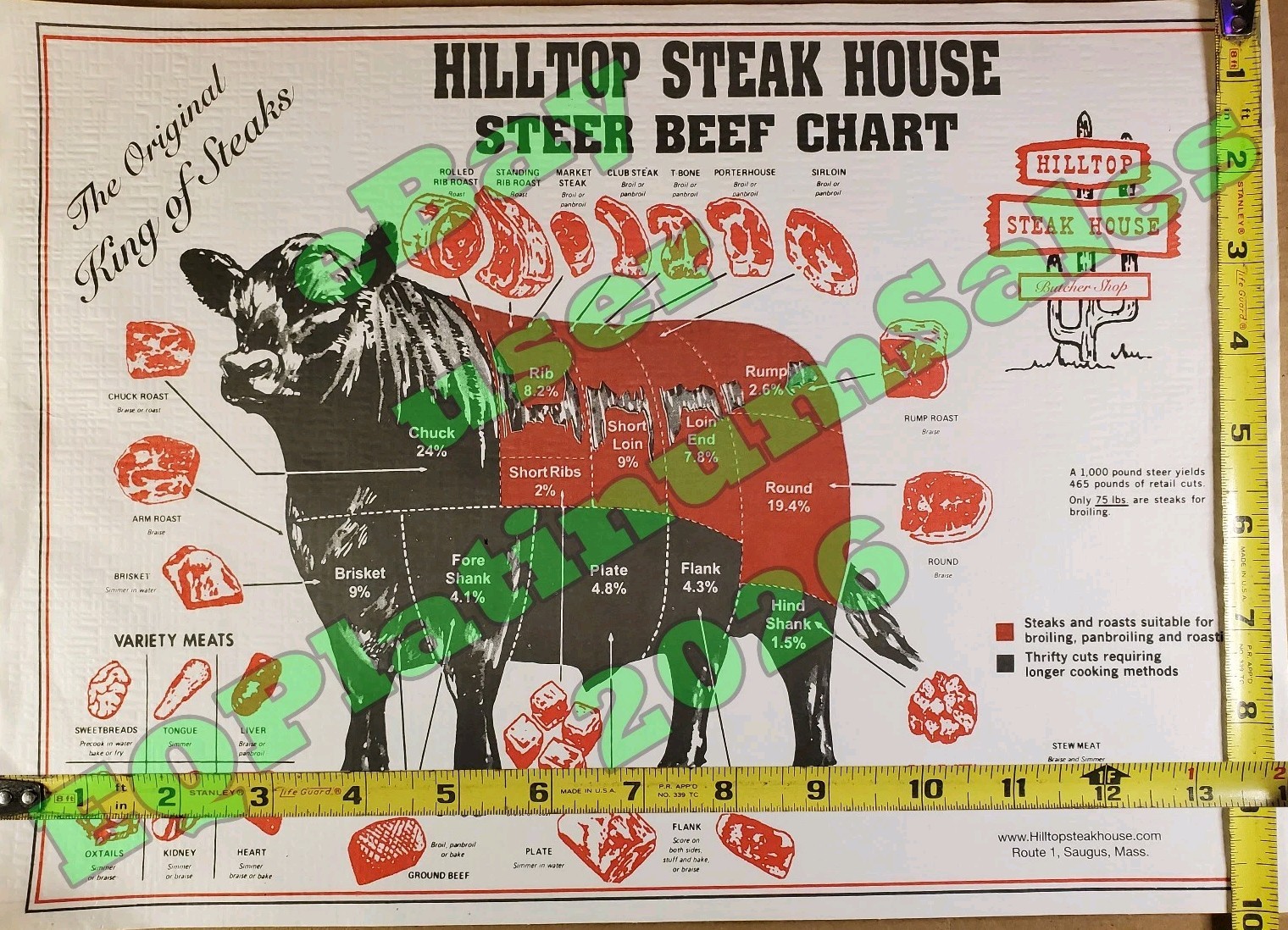 *Original* Frank Giuffrida’s Hilltop Steak House Restaurant Placemat (Framed)