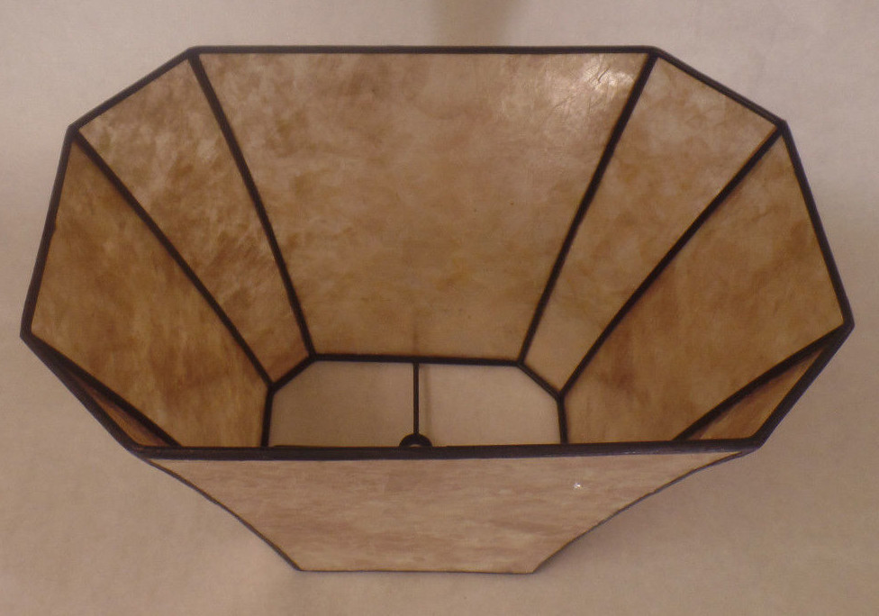 New Rectangle Mica Lamp Shade Parchment Color Cut Corner Copper Foil Frame 707N