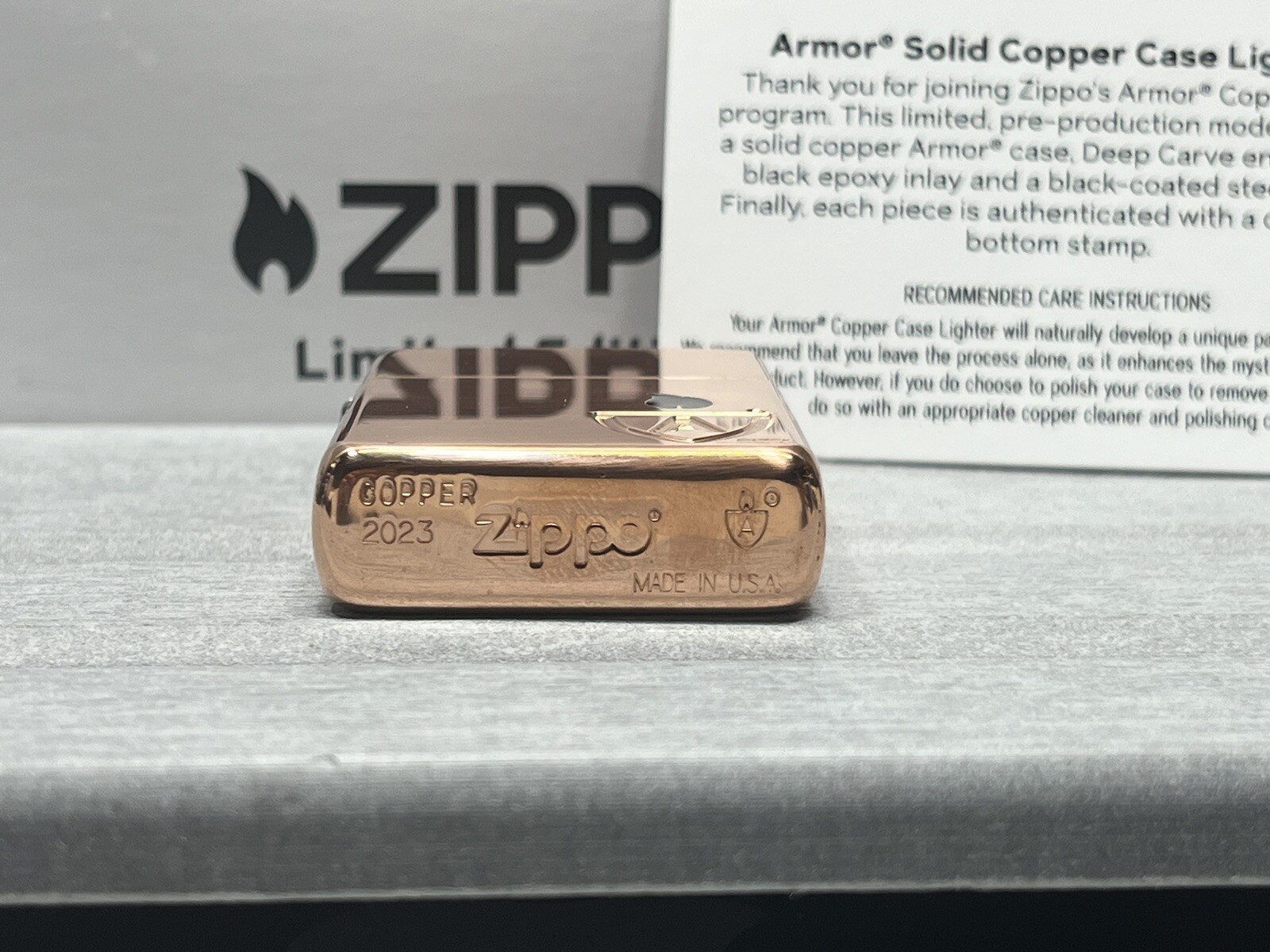 Zippo Lighter Limited Edition Solid Copper Case Armor Lighter, Black Insert NEW