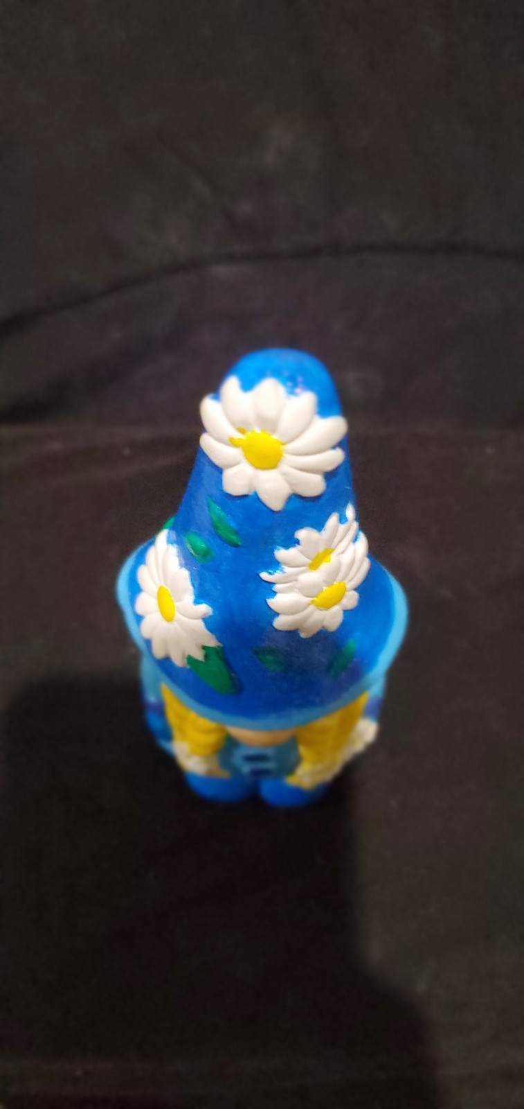 Hand Painted Blue Gnomette Gnome Figurine Spring Daisy Fairy Garden Decor