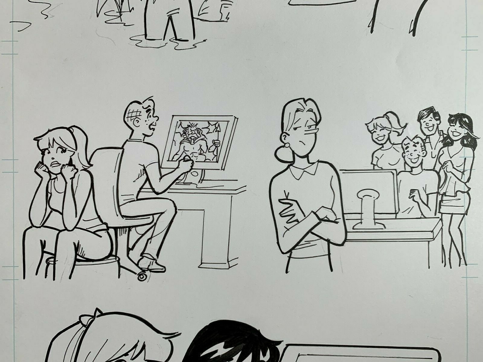 Original Art ARCHIE & MAC computers by DAN PARENT, signed. Veronica, Betty