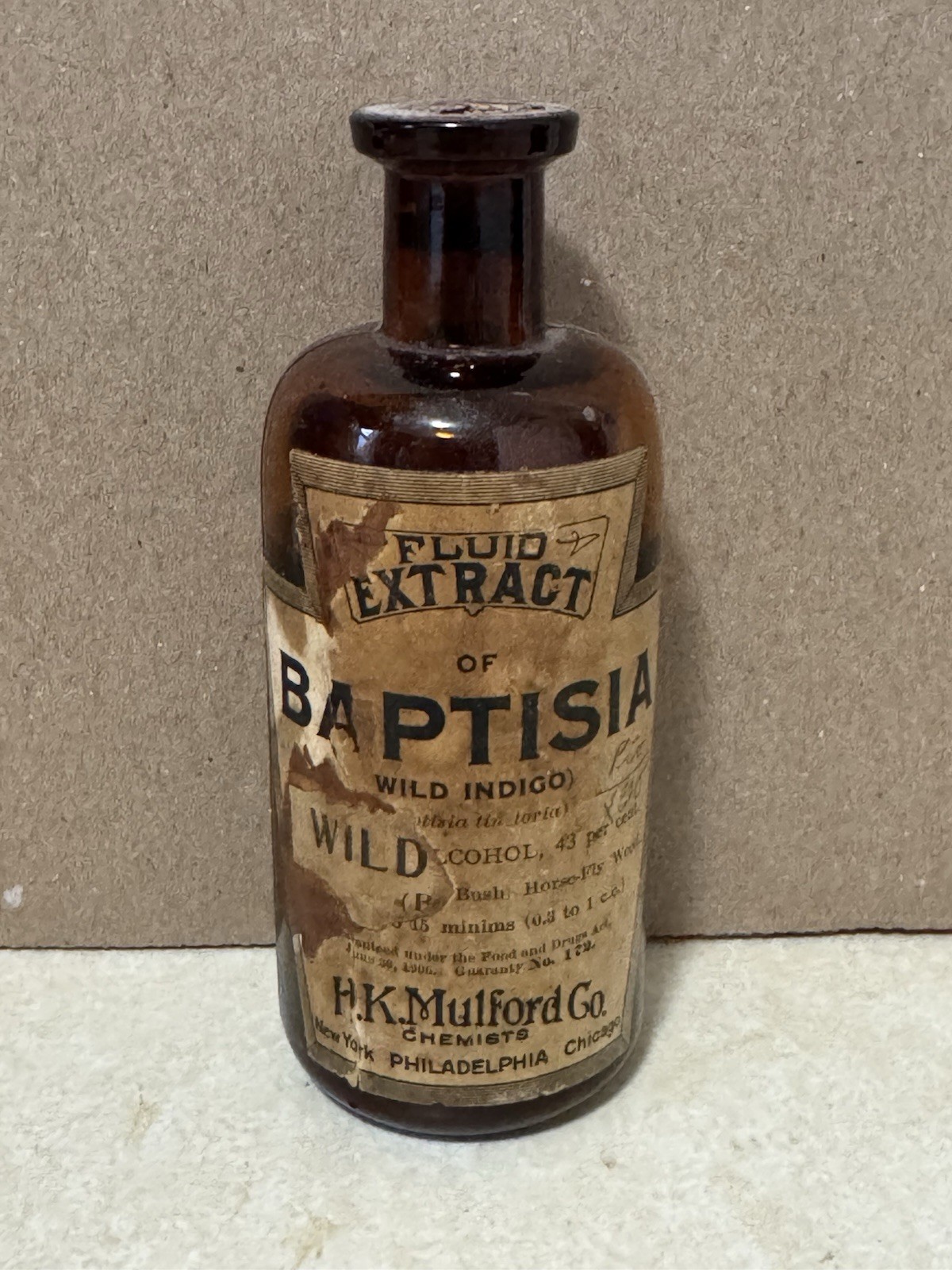Antique c1906 HK Mulford FULL Baptisia Wild Indigo Apothecary Bottle