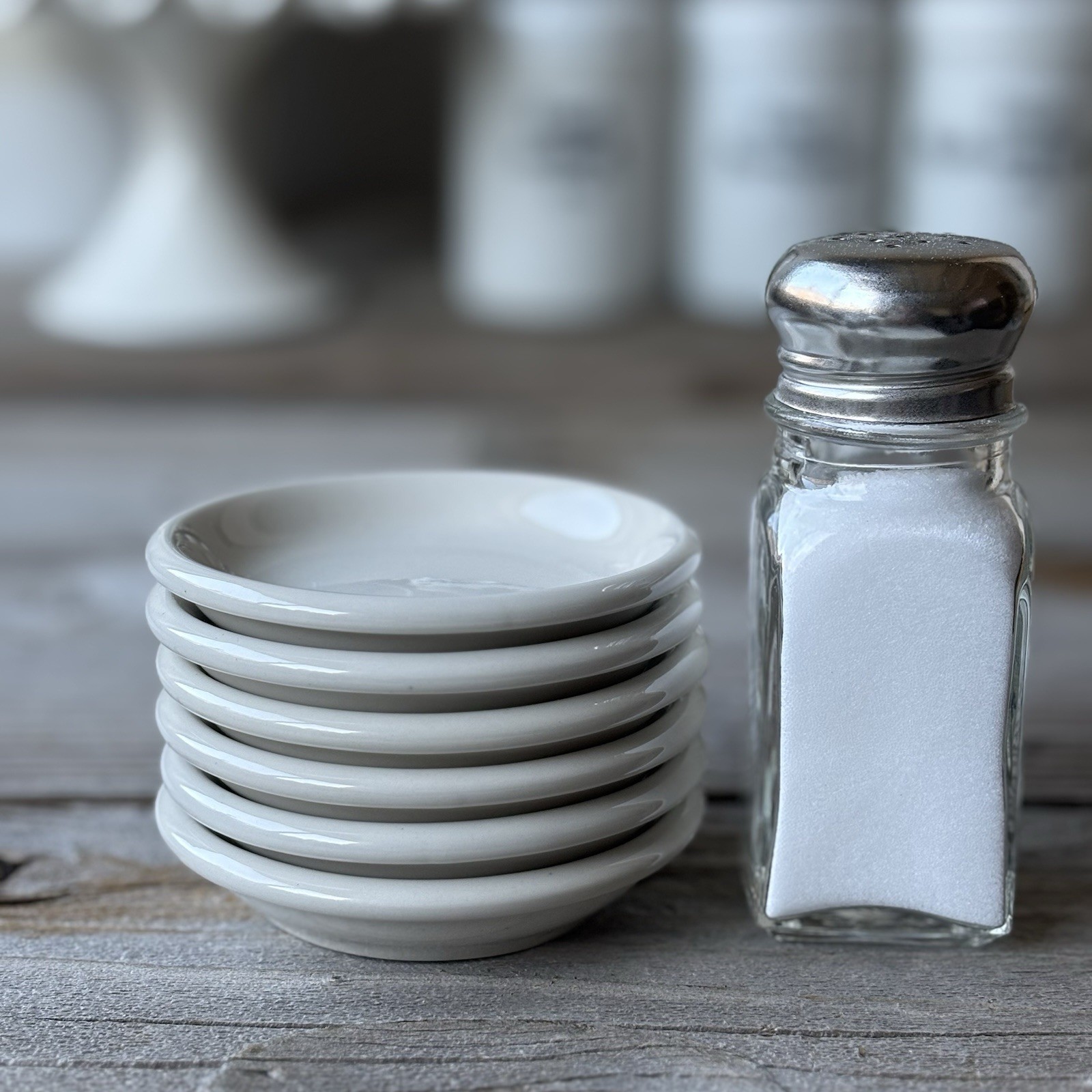 Set Of 6 Vintage Style Butter Pats White Chunky Stack