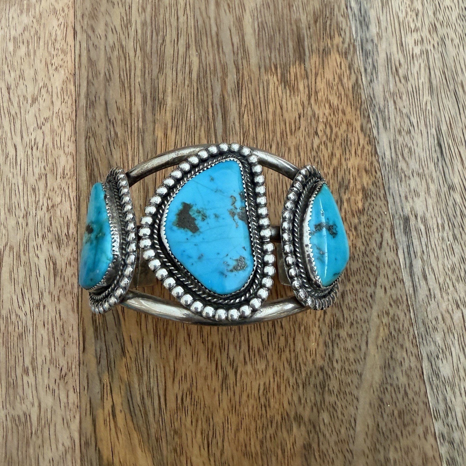 Vintage Native American Turquoise Cuff Sterling Silver Bracelet NA Jewelry 102g
