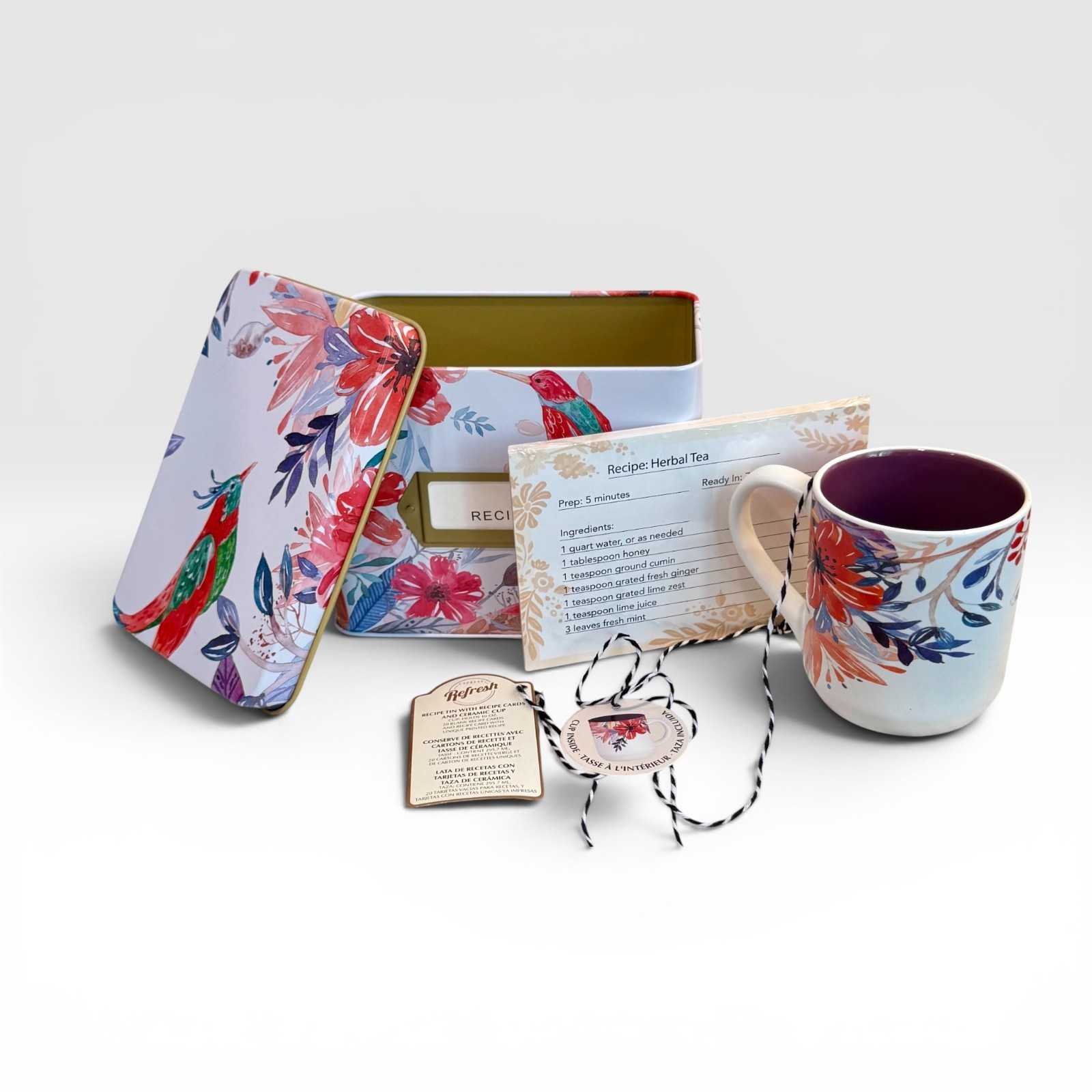 Cypress Refresh Recipe Box w/ Matching 12 oz Coffee Mug and 20 Recipe Cards NEW