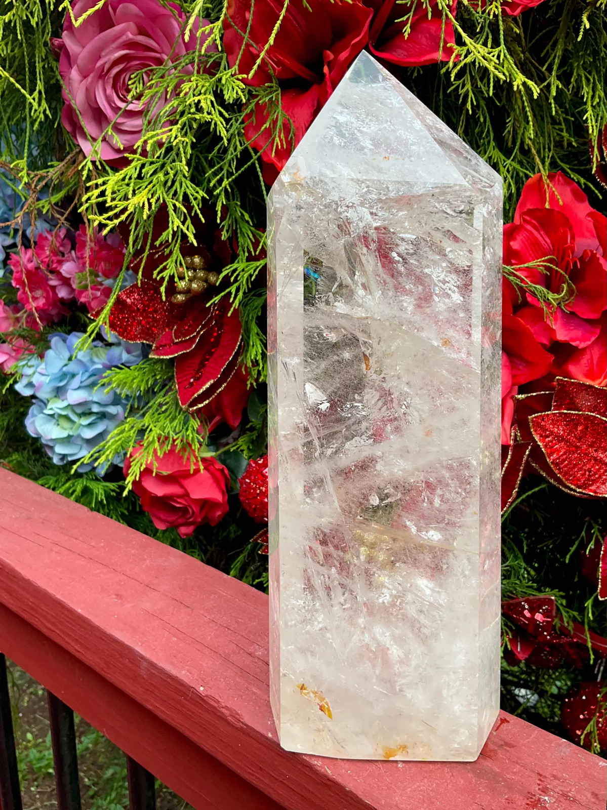 Ultra Clear Quartz Crystal Generator ~ Large 8 lb. 6 oz. ~ 11 1/2″ Tall ~ Silve