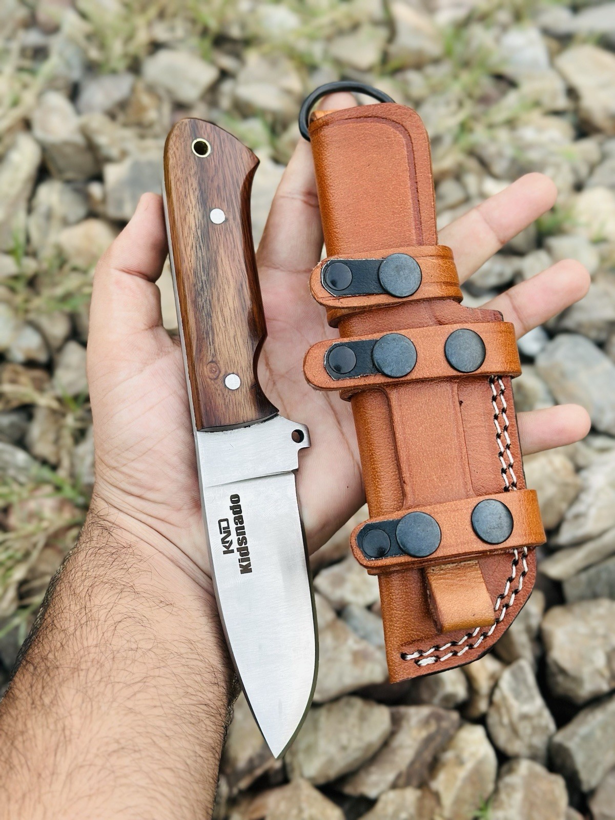 Custom Handmade High Carbon Steel Bowie Hunting Knife Rose Wood Handle W Sheath