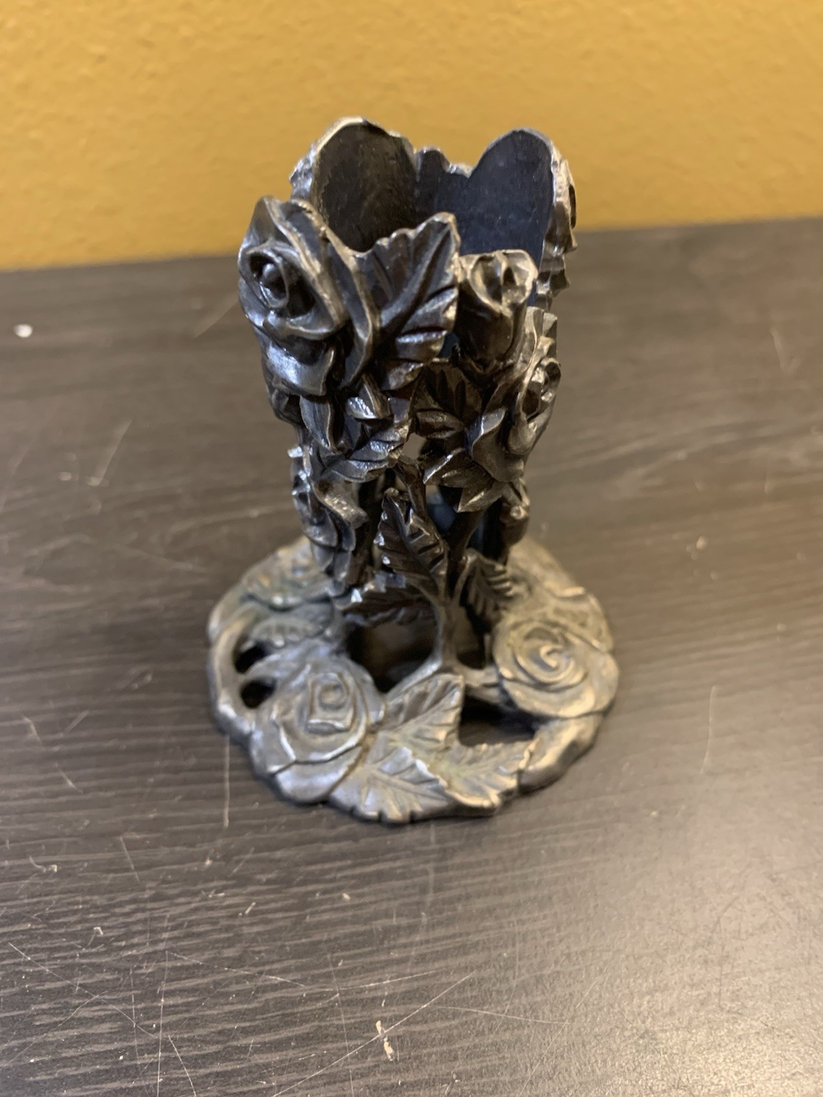 Vintage Silver Tone Pewter Metal Floral Candle Holder