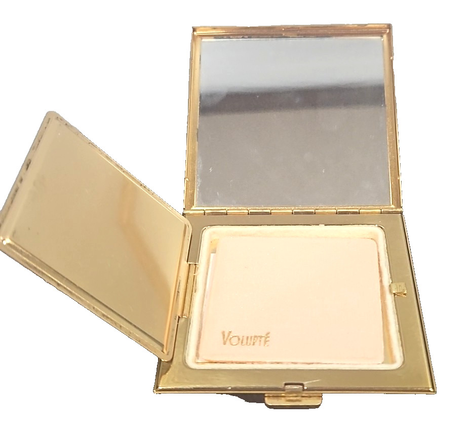 Vintage Golden Geometric Volupte Makeup Powder Compact Mirror Puff
