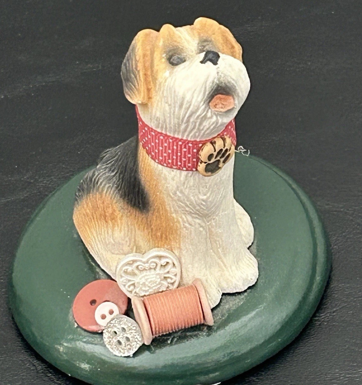 Vintage 2015 Byers Choice The Carolers Tri-color Dog Figurine Terrier Sewing