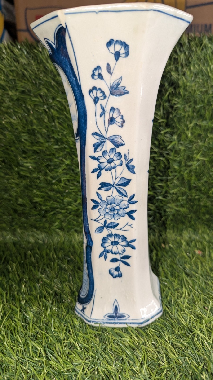 Vintage Antique Vase Signed Delft Blue 501 Village Boats & Flowers 9.5″ in READ!