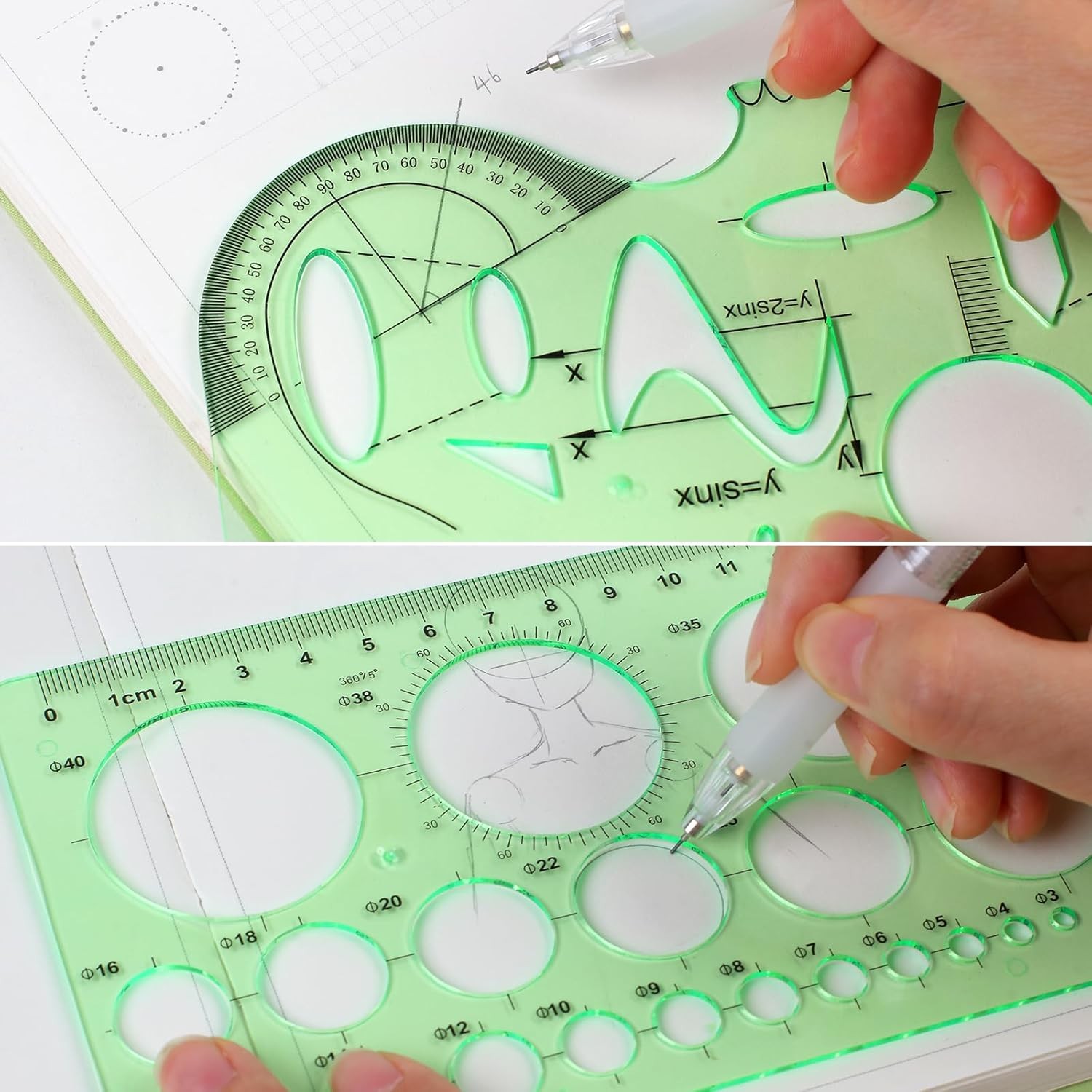11PCS Geometric Drawing Templates Drafting Stencils Measuring Ruler Set for Desi
