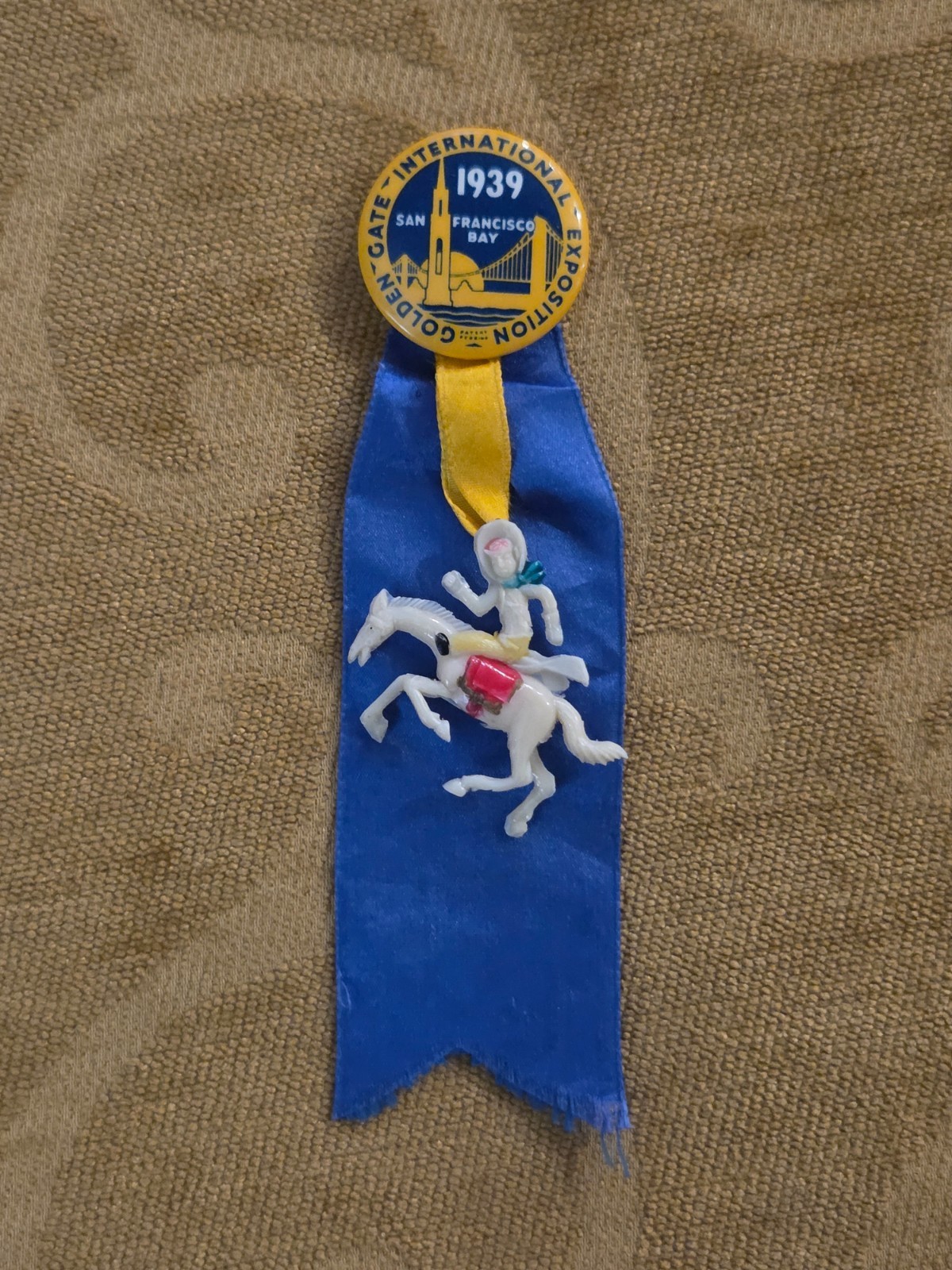 1939 Golden Gate International Exposition Pin Ribbon Cowboy Horse Worlds Fair
