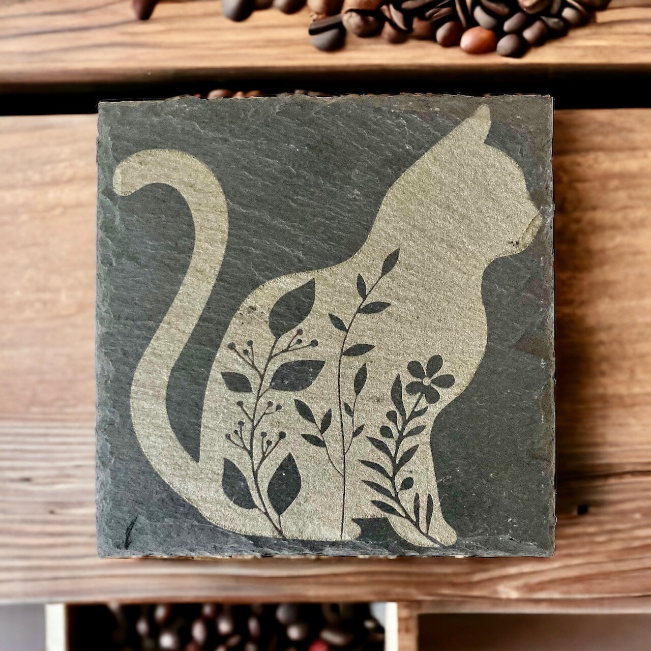 Cat Design Set of 4 Slate coasters size of coasters 4 By 4 Inches