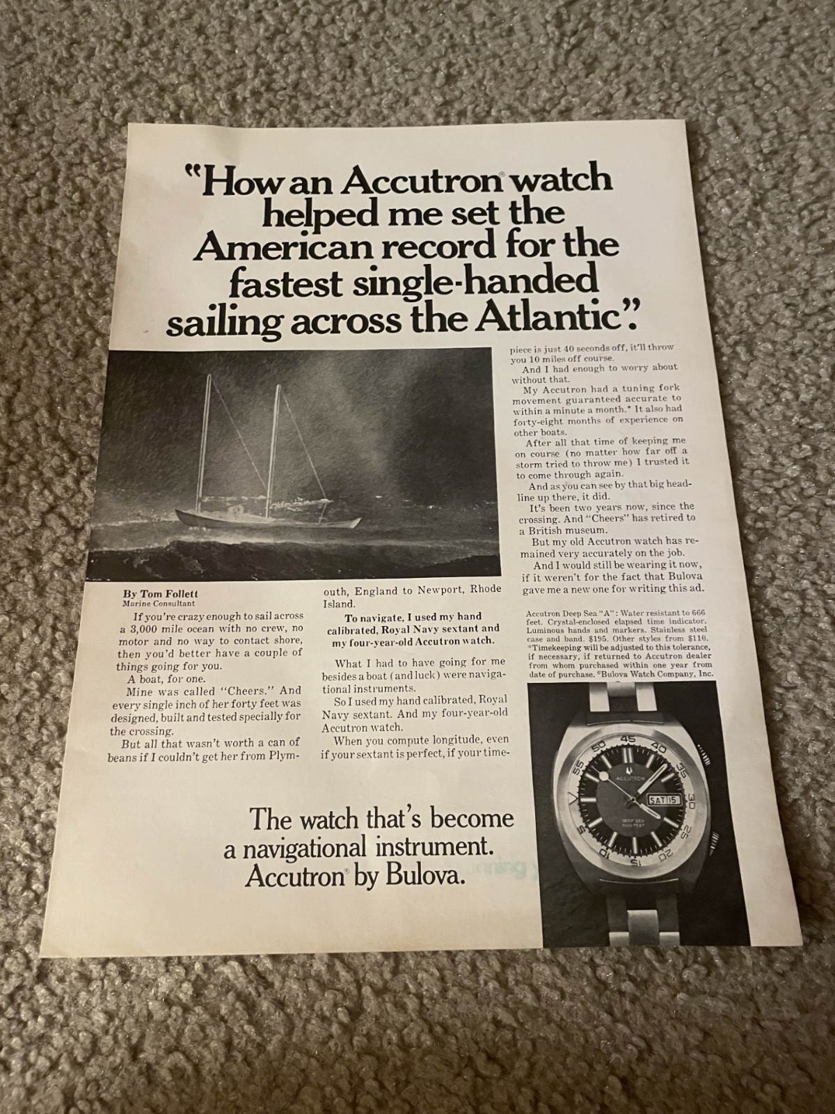 Vintage 1971 BULOVA ACCUTRON DEEP SEA „A“ Watch Print Ad 1970s