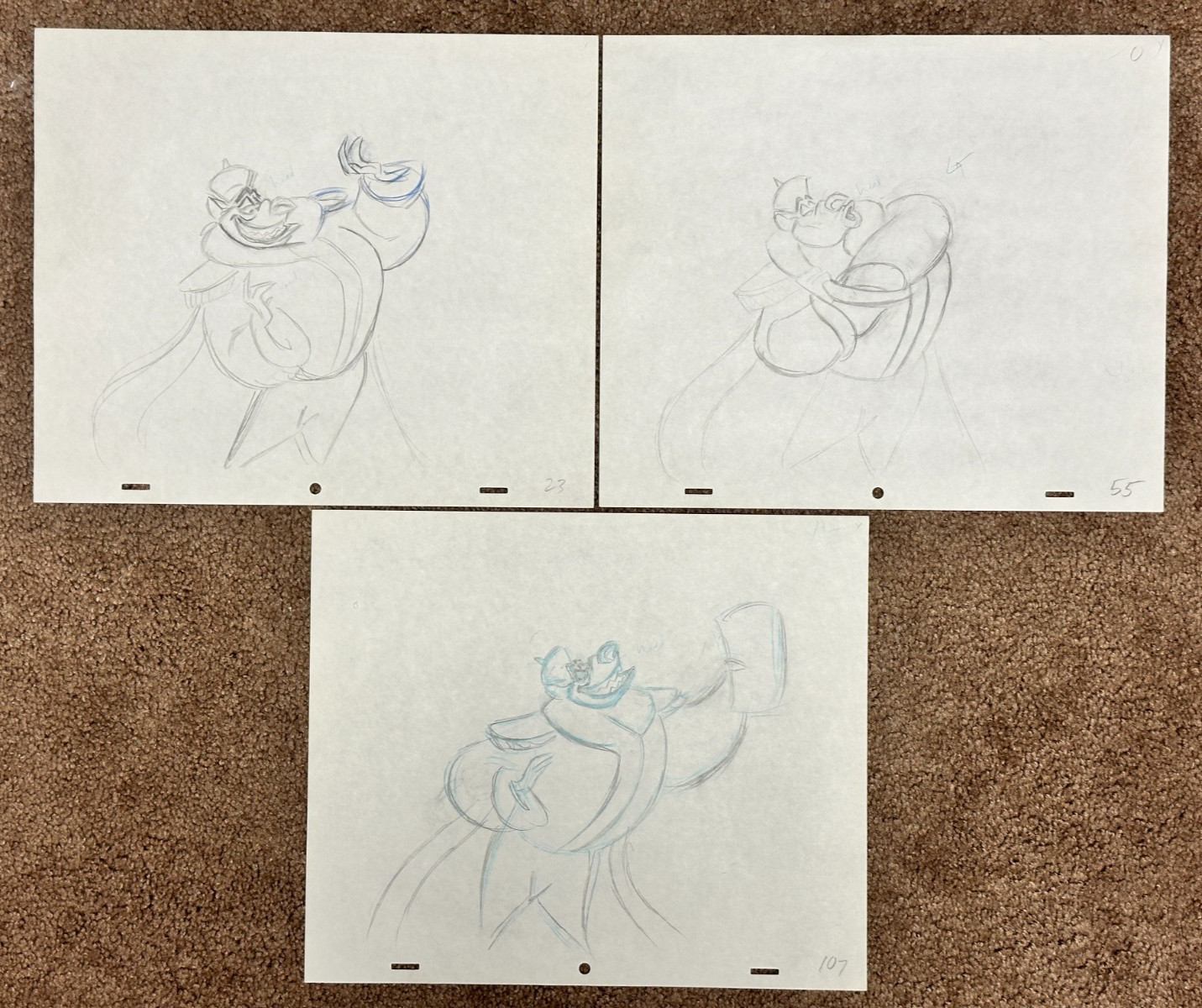 Disney The Great Mouse Detective Ratigan Original Production Drawing Lot Of 3