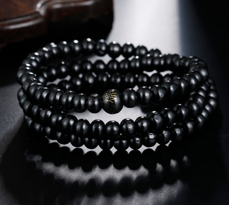 108 Black Ebony Beads Mala Meditation Prayer Necklace / Bracelet 6mm