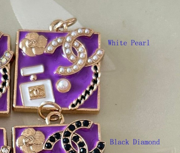 Faux Pearls , Gold Tone & purple , Designer Zipper Pull Button Charm pendant