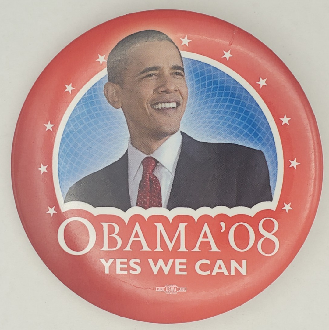 2008 Obama Yes We Can Campaign Red Version Pinback Button Tigereye Design