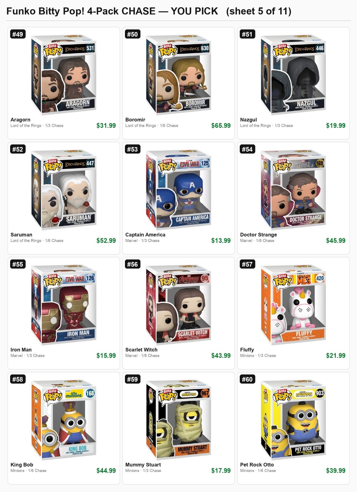 Funko Bitty Pop! 4-Pack CHASE Figures – You Pick – Variety Marvel DC Anime More