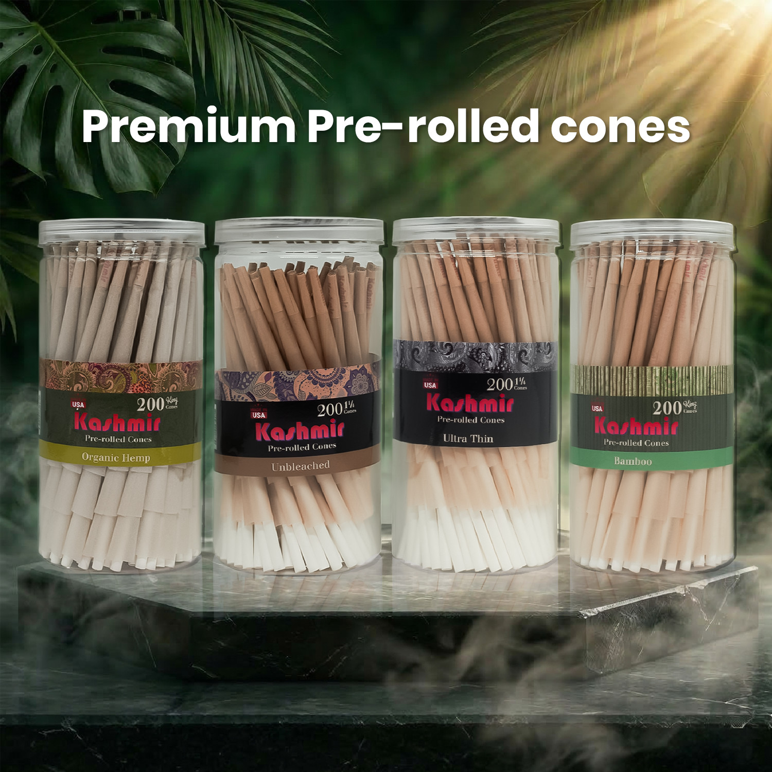 Kashmir Pre Rolled Cones Natural Rolling Paper King Size Cones W/filter 100 Pack