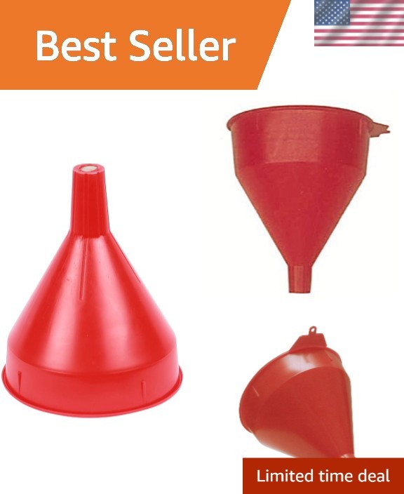 Red Polyethylene Funnel with Strainer for Oil, Fuel & Grease – 2 Quart