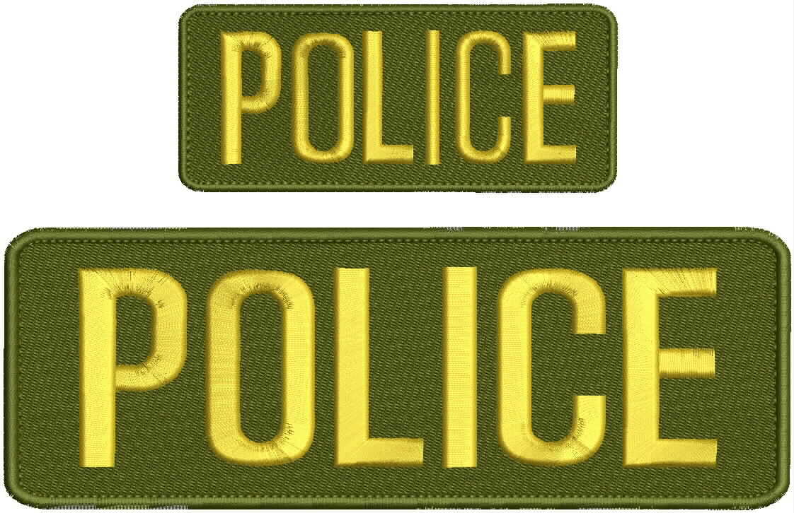 „Police“ embroidery patch 3×9 and 2×5 inches hook OD green gold