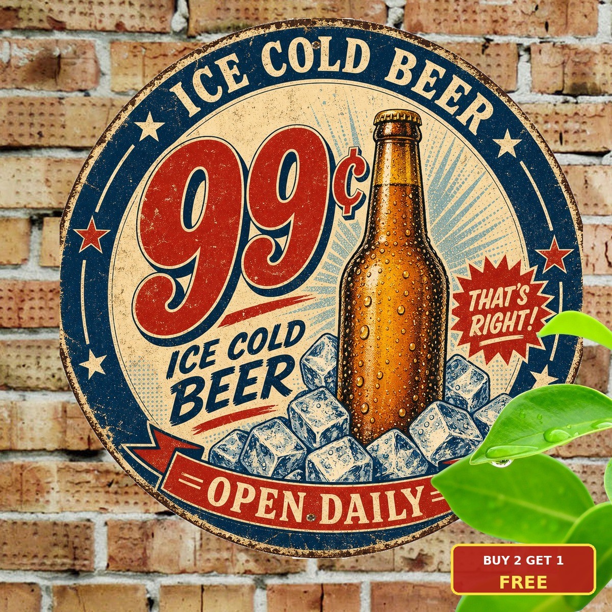 Cold Beer Ice Cold Brewery Theme Round Metal Sign Man Cave Decor