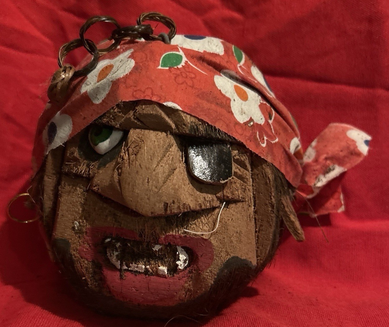 Carved Coconut Beard Pirate Head Bandana Eye Patch shell Eye Patch Tiki Bar