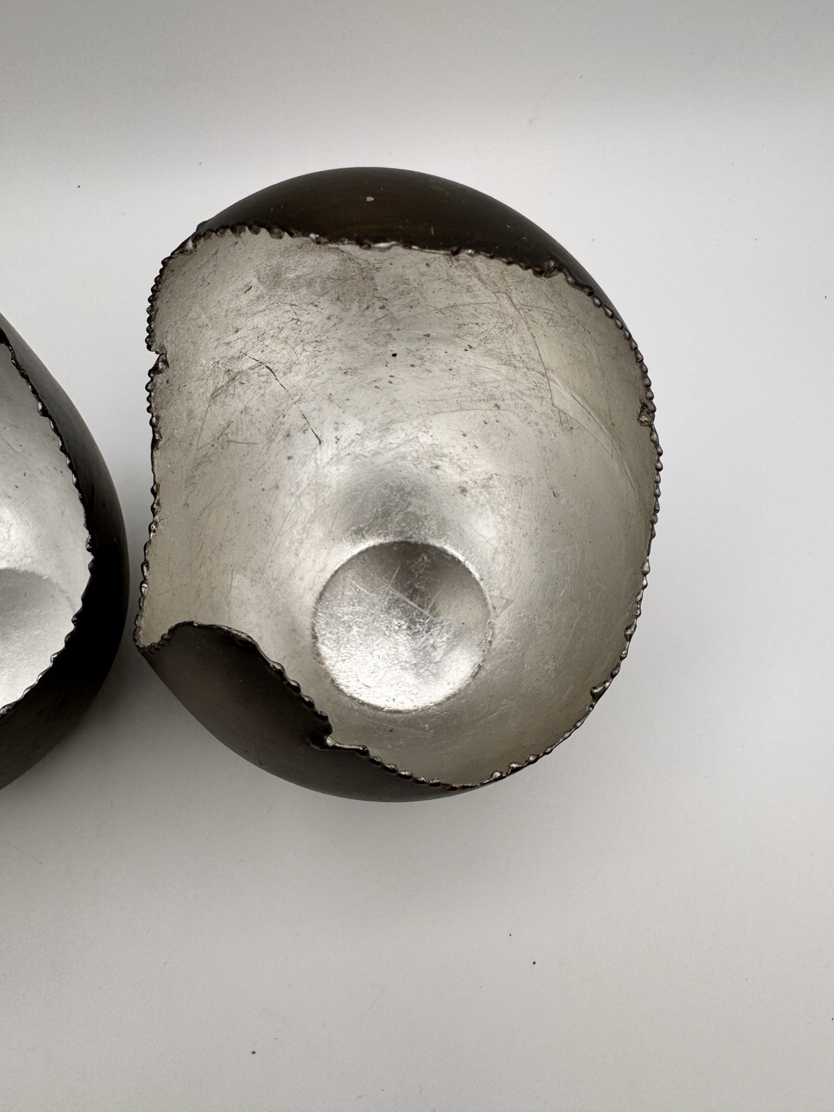 Handcrafted Cracked Egg Metal Sculptures Set 2 Black Silver Decor India