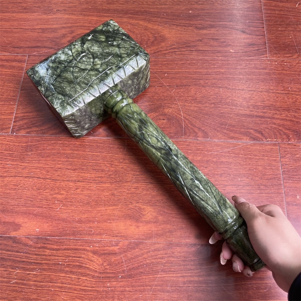 8.8LB 15.7″Natural Large Xiuyan Jade Hammer Carving Crystal Quartz Reiki Statue