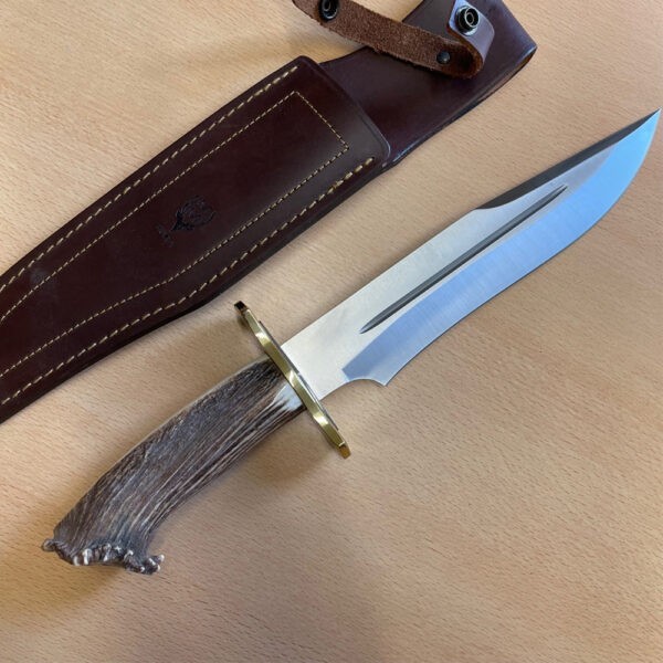 Handmade Carbon Steel Hunting Survival Bowie Knife Stag Handle W/Leather Sheath