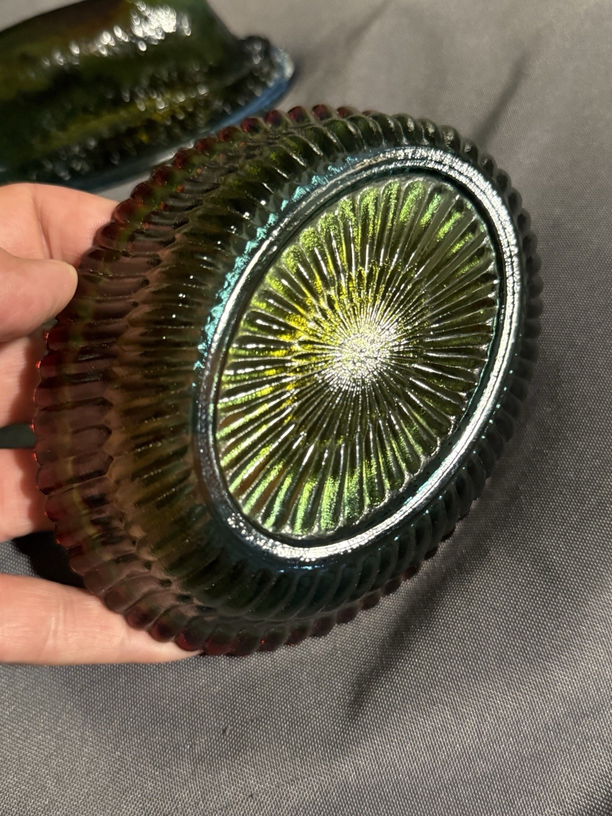 Vintage Rubina Nesting Horse on Nest Iridescent Multi Color Carnival Art Glass