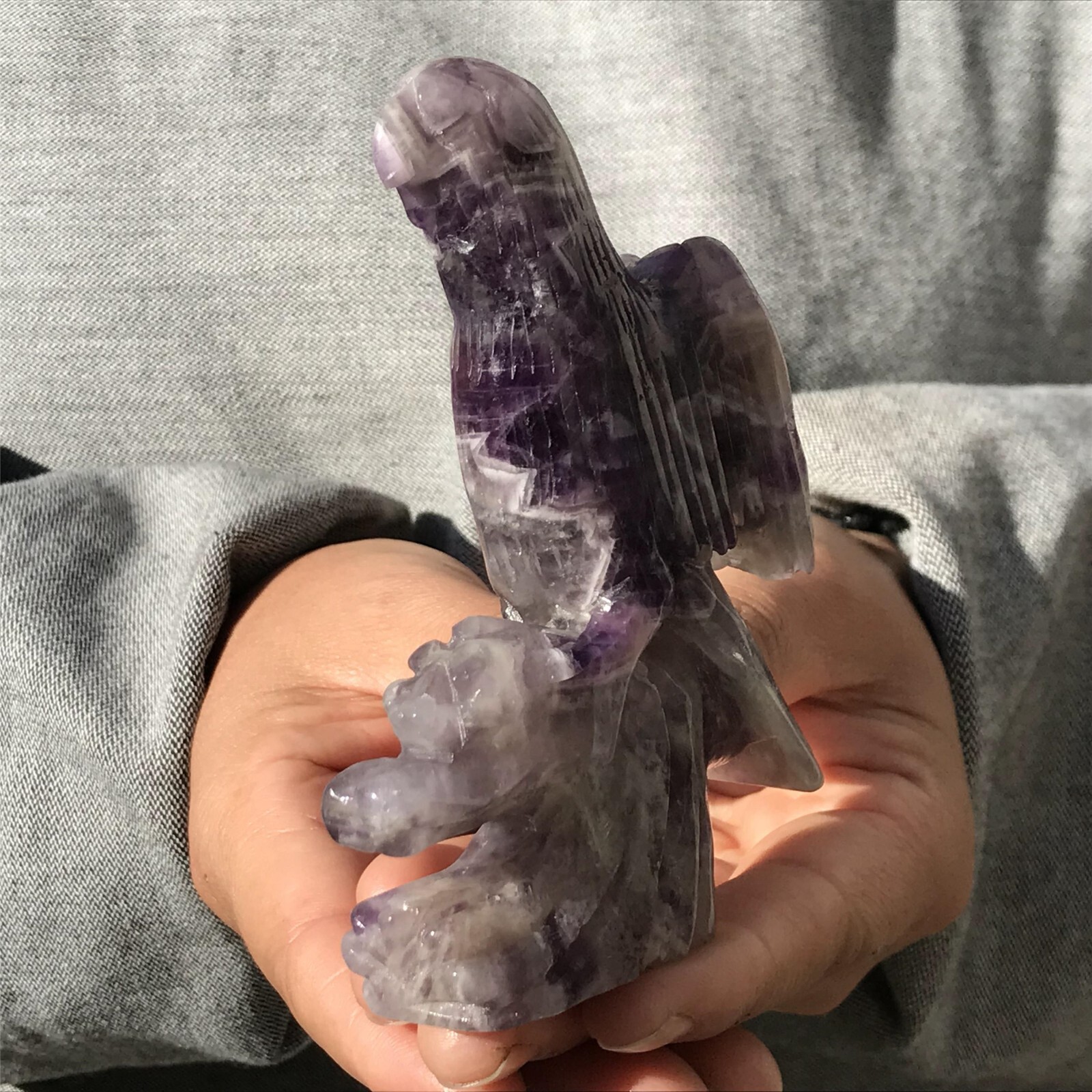 0.33LB Natural Dreamy Amethyst parrot Skull Quartz Crystal Carved Reiki healing