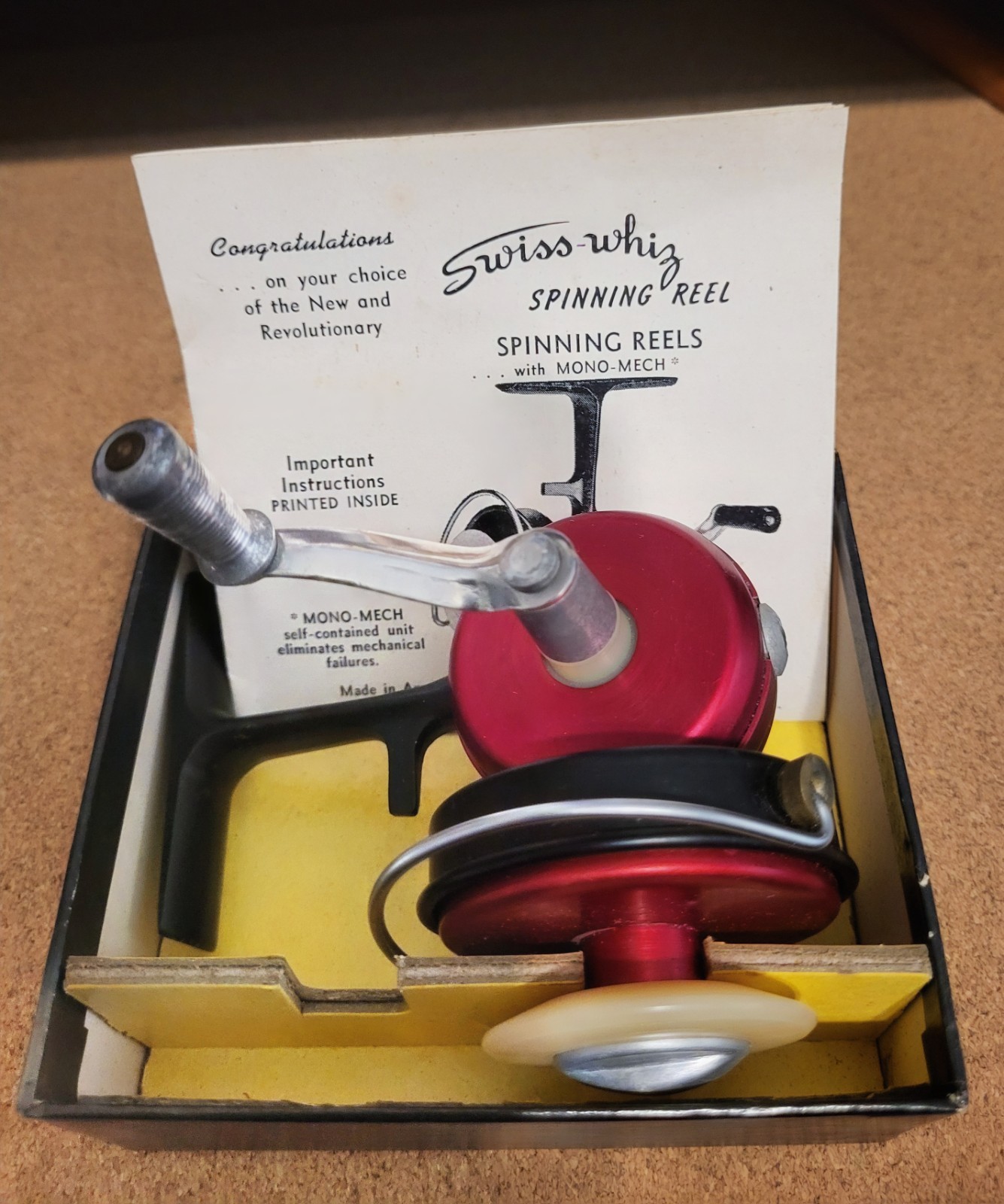 VTG RED SWISS WHIZ „CHAMP“ Spinning Reel – Recently Unpacked! NOS -NO Label