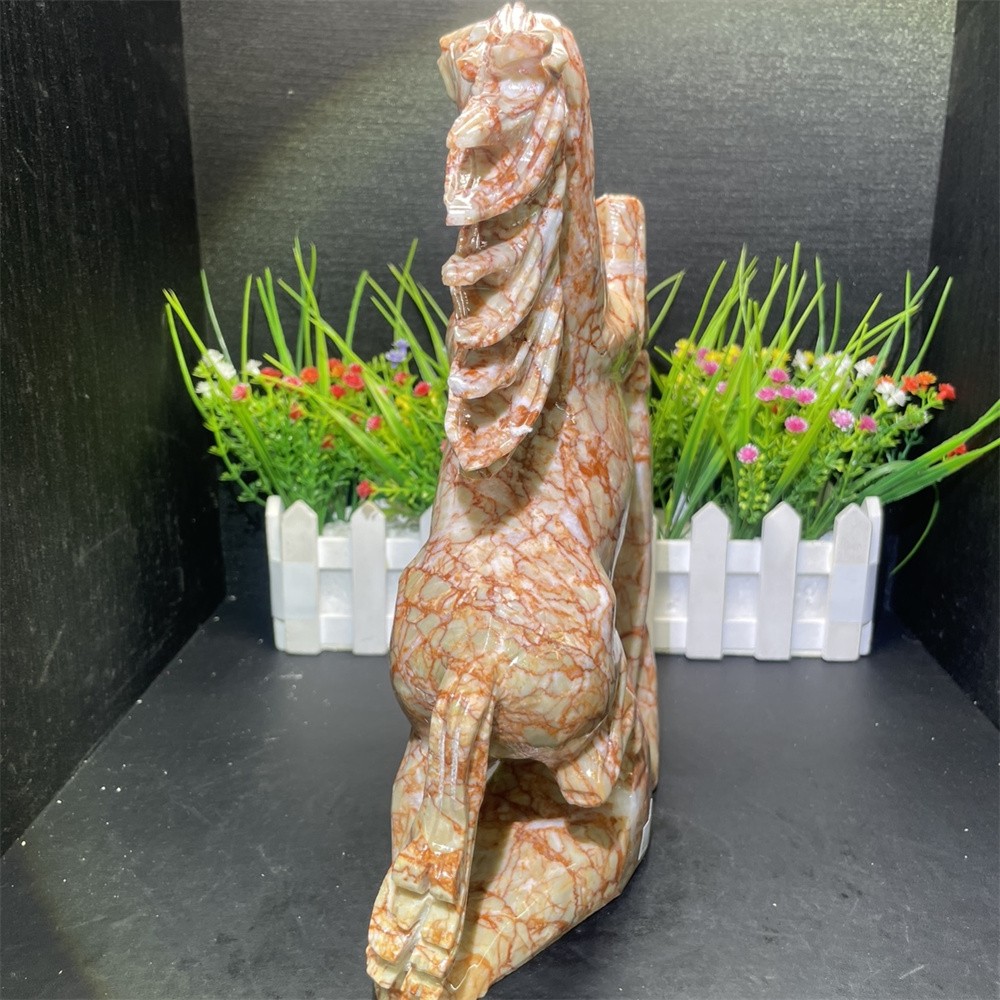 6.8LB 10.4″ Natural Red Net Stone Horse Crystal Quartz Statue Decor Energy