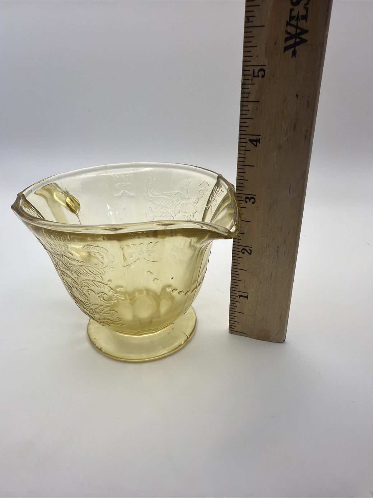 Vintage Federal Glass Creamer Yellow Amber Depression Madrid Pattern