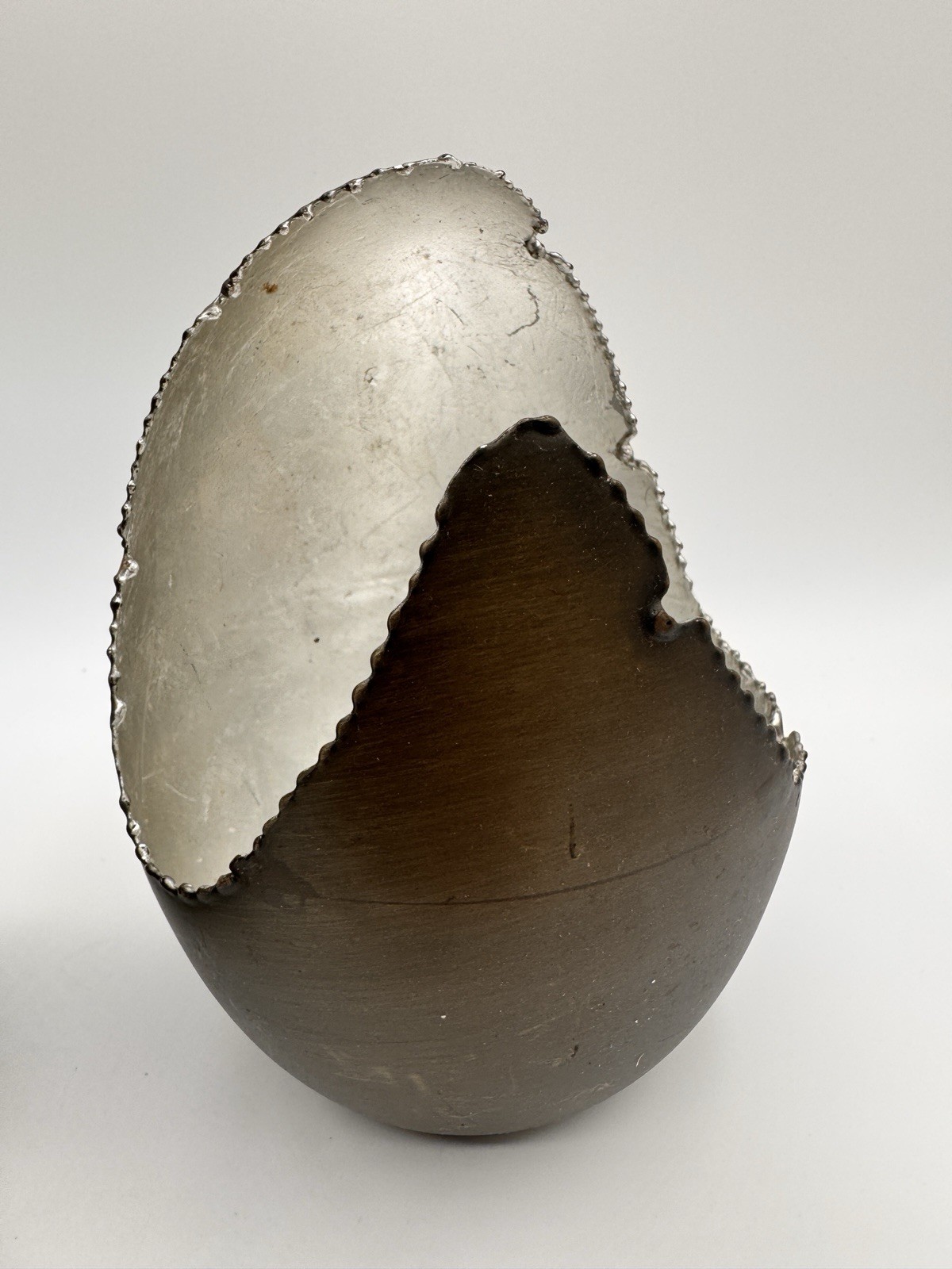 Handcrafted Cracked Egg Metal Sculptures Set 2 Black Silver Decor India