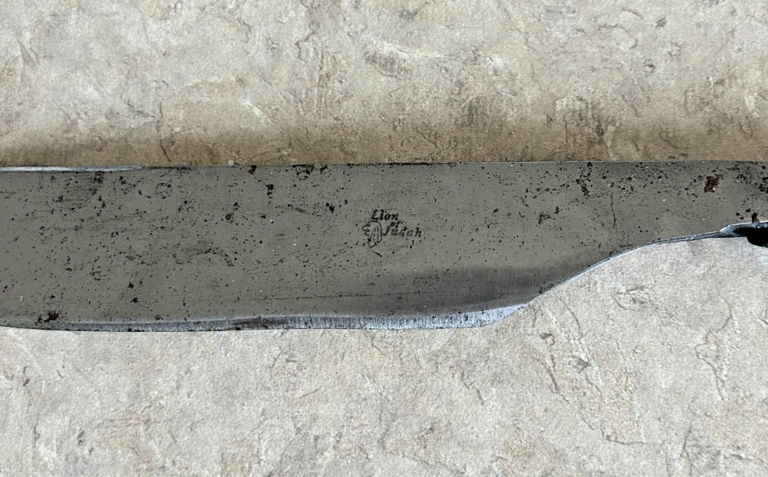 Antique Twisted Hand Forged Railroad Spike Knife Branded „Lion of Judah“
