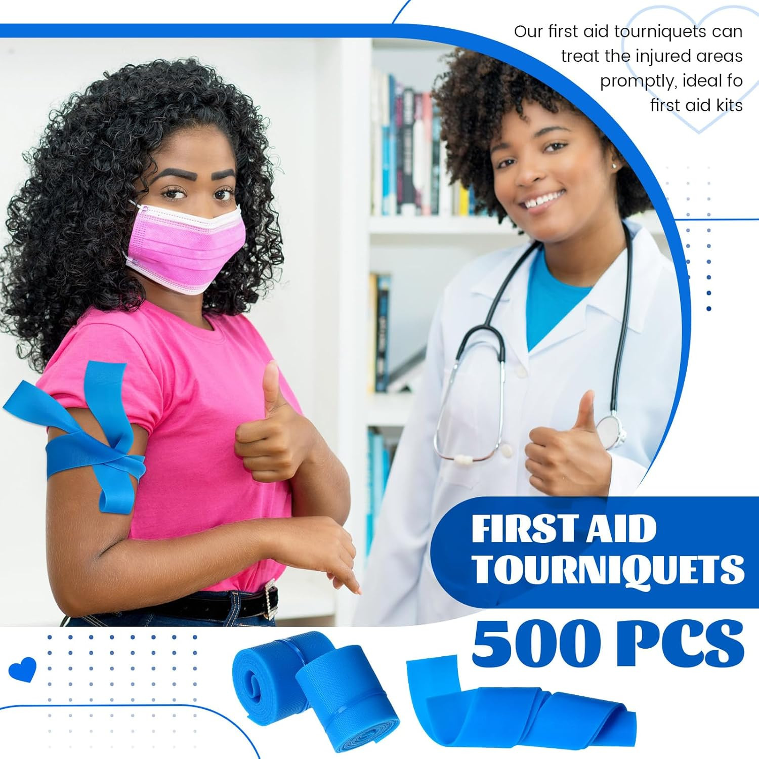 500 Pack Disposable Tourniquet First Aid Elastic Tourniquets Bulk Latex Free Blu