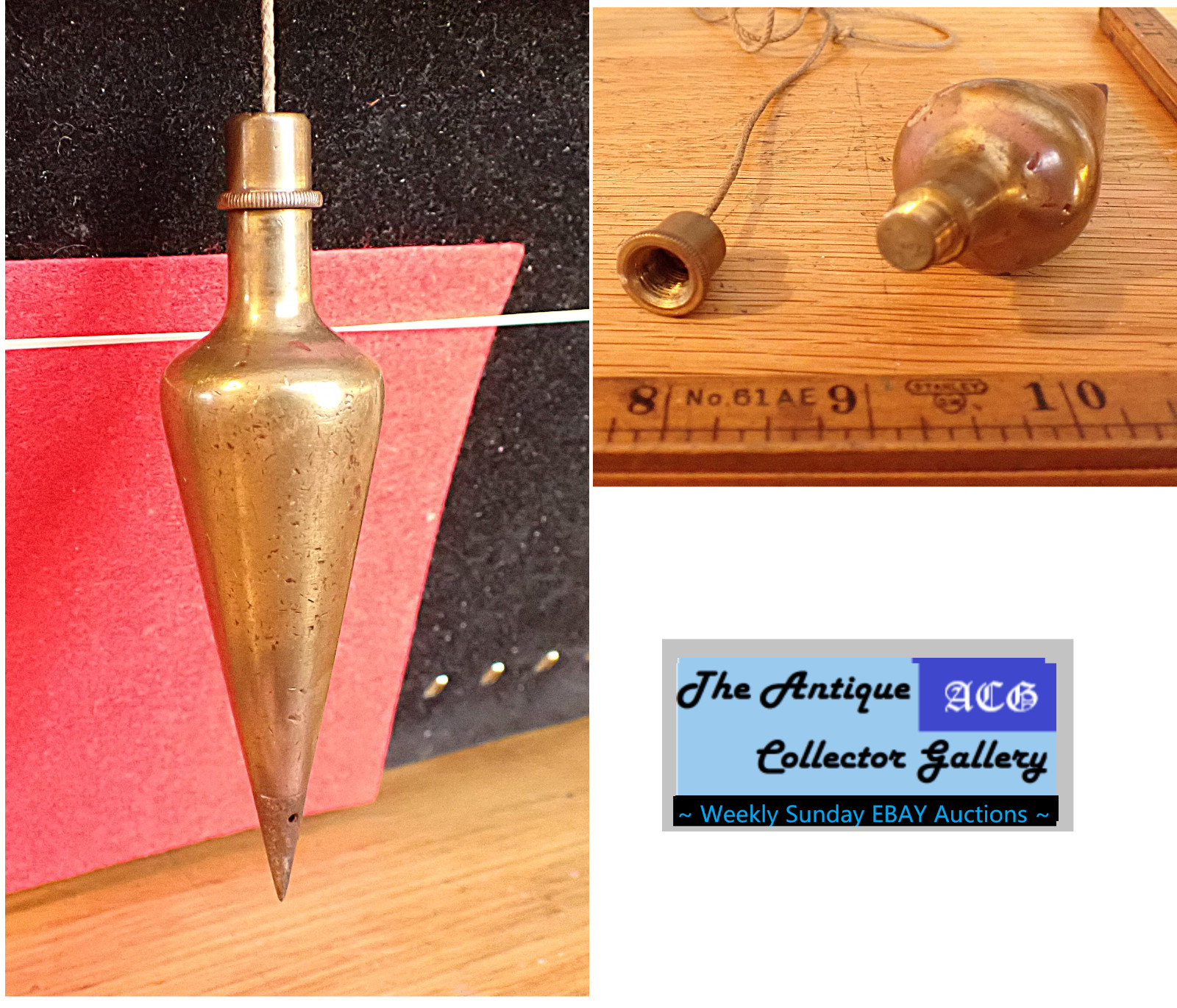 ANTIQUE⌛12.0 Oz Brass Cone PLUMB BOB🛠️Threaded Top🛠️Steel Tip🛠️ 4