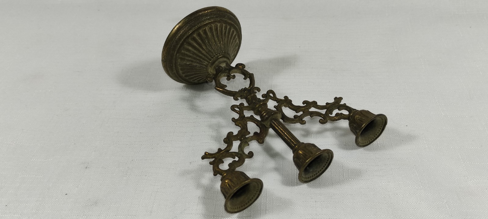 Vintage Italian Ornate Brass Small 3 Branch Mini Candelabra Candle Holder Stick