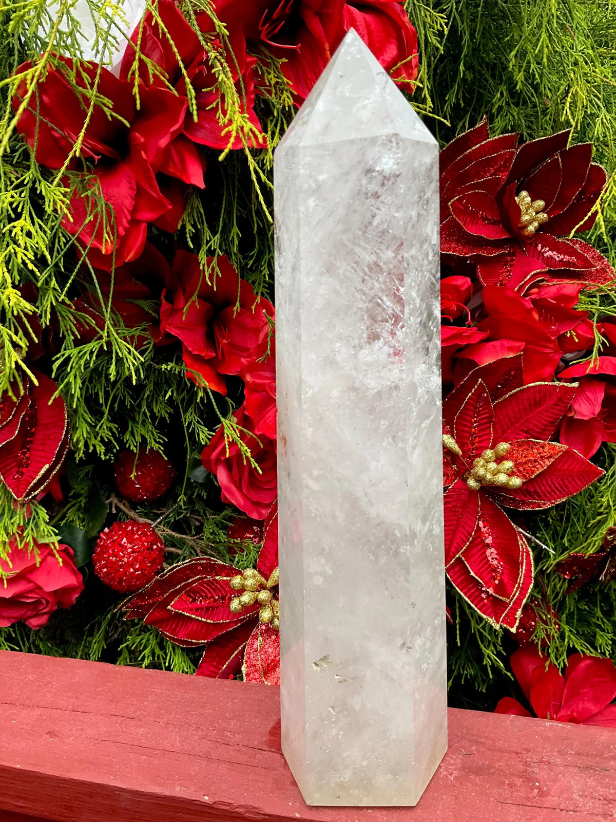 Clear Quartz Crystal Generator ~ Large 7 lb. 9 oz. ~ 14″ Tall ~ Red Phantom Spa